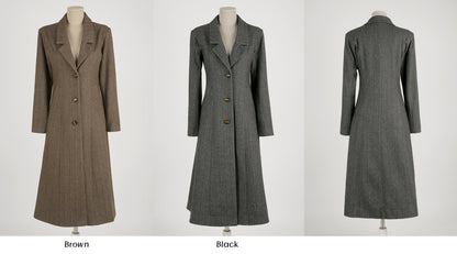 Elegant Classic Winter Coat for Women / Korean Style Tailored Collar Warm Jacket / A-line Herringbone Jacket