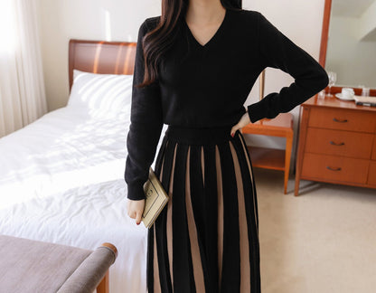 Elegant Feminin Knit Pleated Long Skirt / Korean Style Party Dress Skirt / Daily Dressy Warm Midi Skirt / Clasic Simple Fall Winter Skirt