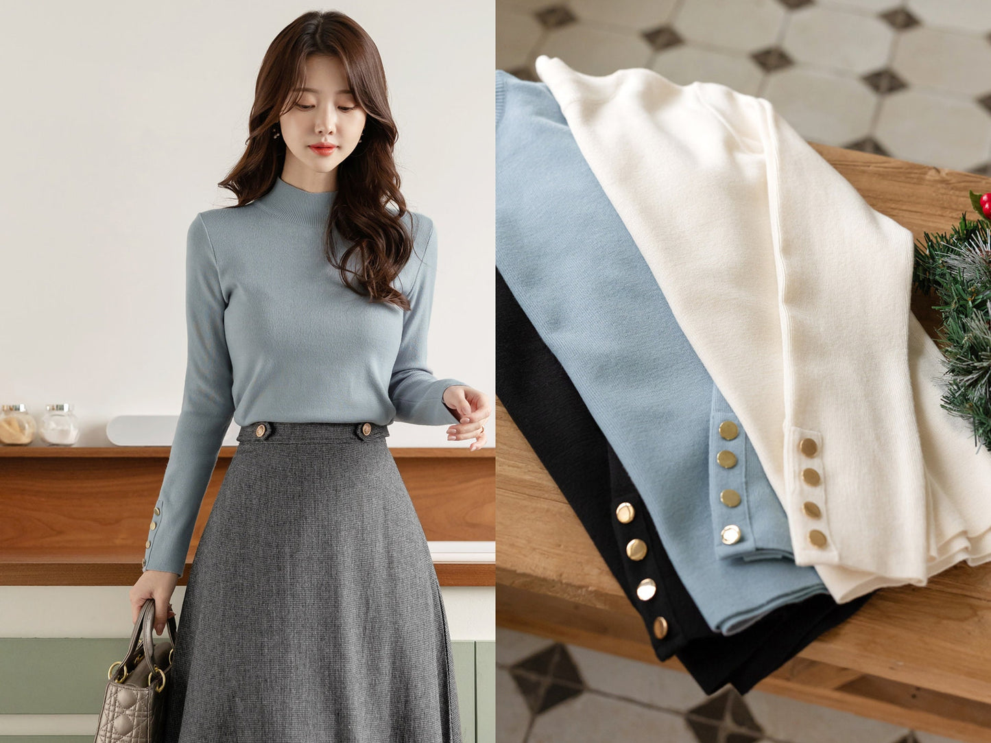 Long Sleeve Knit Top / Korean Style Women Clothes / Office Look Top / Everyday Basic Soft Knit Top