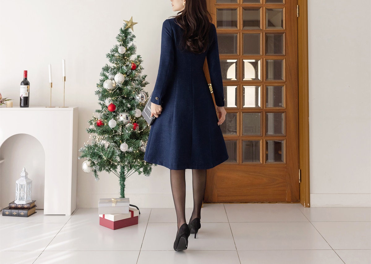 Classic Elegant Tweed Flare Dress / Korean Style Feminine Midi Dress / Luxury wear Elegant Party Dress