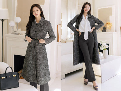 Elegant Feminine Classic Warm Coat with Belt / Korean Style Coat Jacket for Women / Women Long Single Coat