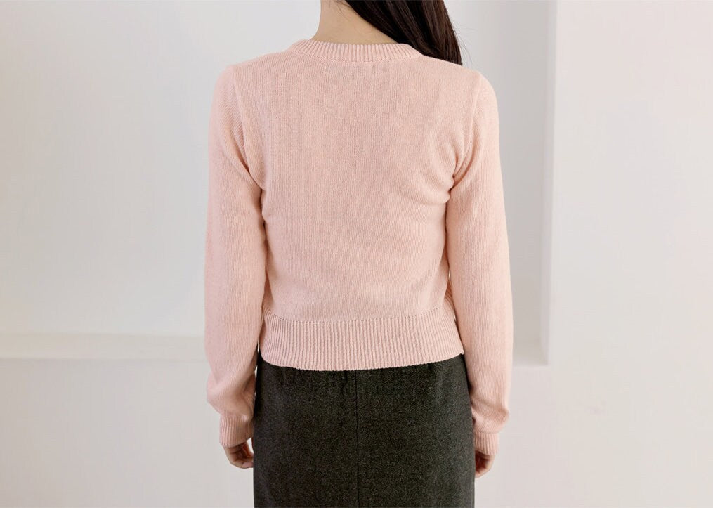 Elegant Long Sleeve Lambswool Blend Knit Top / Korean Style Women Clothes / Office Look Top / Everyday Basic Soft Knit Top