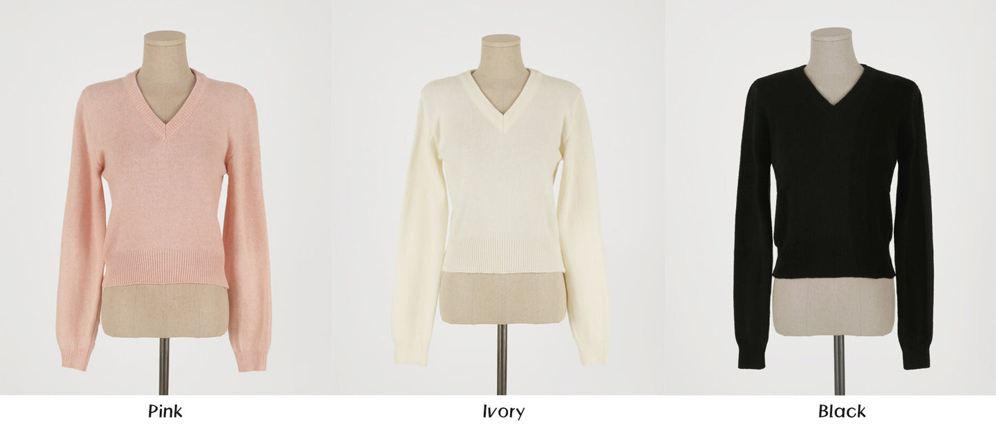 Elegant Long Sleeve Lambswool Blend Knit Top / Korean Style Women Clothes / Office Look Top / Everyday Basic Soft Knit Top