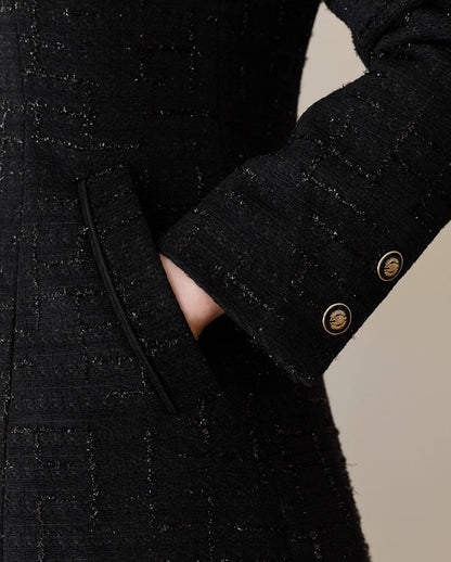 Elegant Feminine Classic Black Warm Coat / Korean Style Tweed Coat Jacket for Women / Women Long Single Coat