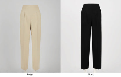 Comfortable Elegant Pin-Tuck Straight Slacks / Korean Style Women Semi-Wide Pants / Comfortable Office School Pants for Fall Winter