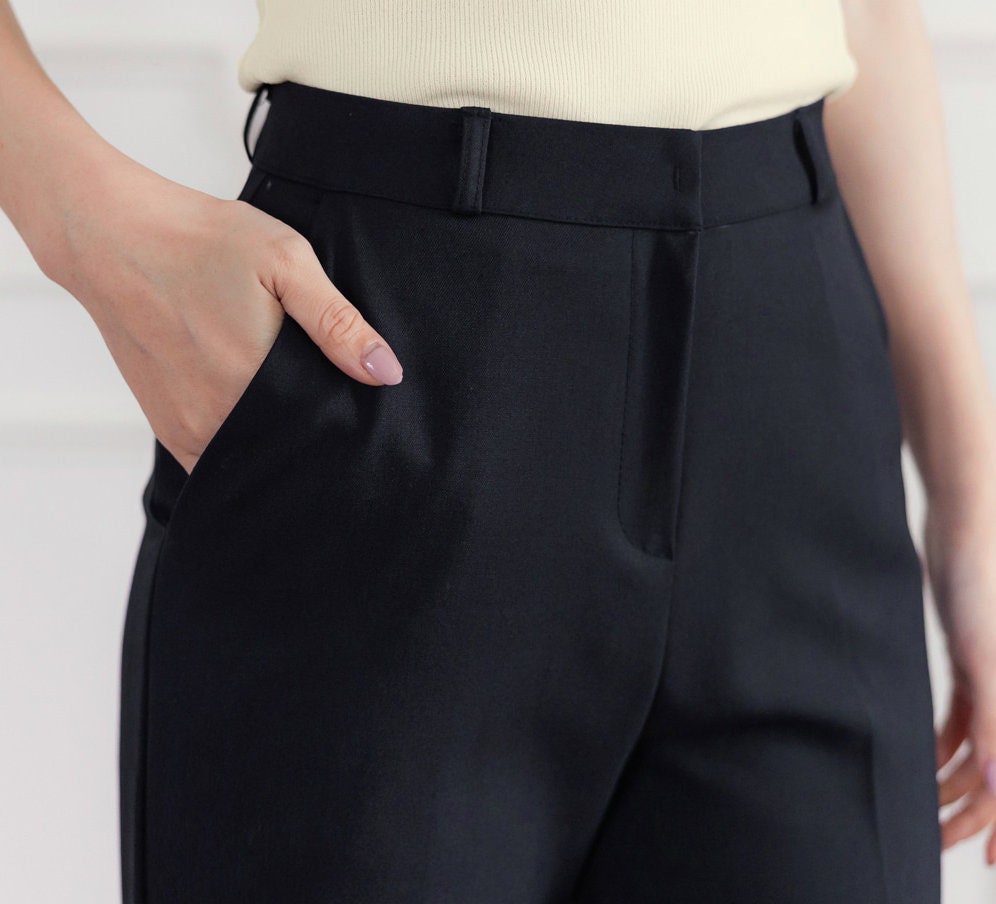 Comfortable Elegant Wool blend Straight Slacks / Korean Style Women Daily Pants / Comfortable Office School Pants for Fall Winter