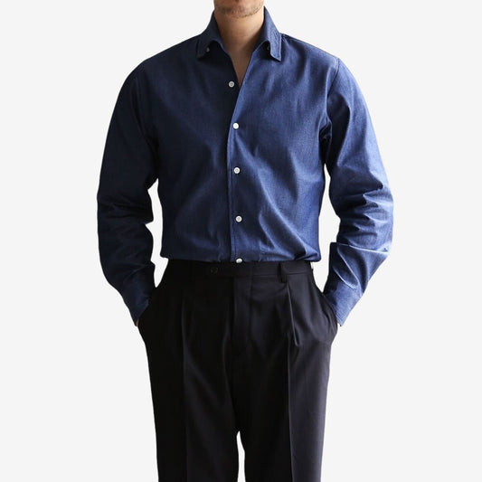 Classic Men's Long Sleeve Top Denim Dress Shirts / Korean Style Men Clothes / Office Look Top / Everyday Basic Soft Cotton Shirts