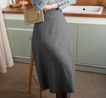 Elegant Feminin Wool Blend Flare Skirt / Korean Style Party Dress Skirt / Daily Dressy Midi Skirt / Clasic Simple Skirt for Fall Winter