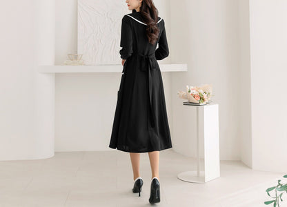 Elegant Feminin Big Collared Long Sleeve Shirtdress / Korean Style Spring Fall Midi Dress