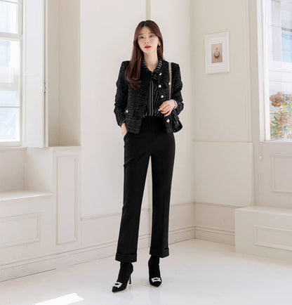 Comfortable Warm Elegant Straight Rolled-Up Slacks / Korean Style Women Basic Pants / Comfortable Office School Pants for Fall Winter