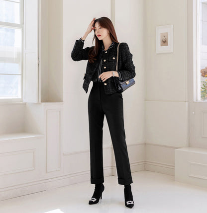 Comfortable Warm Elegant Straight Rolled-Up Slacks / Korean Style Women Basic Pants / Comfortable Office School Pants for Fall Winter