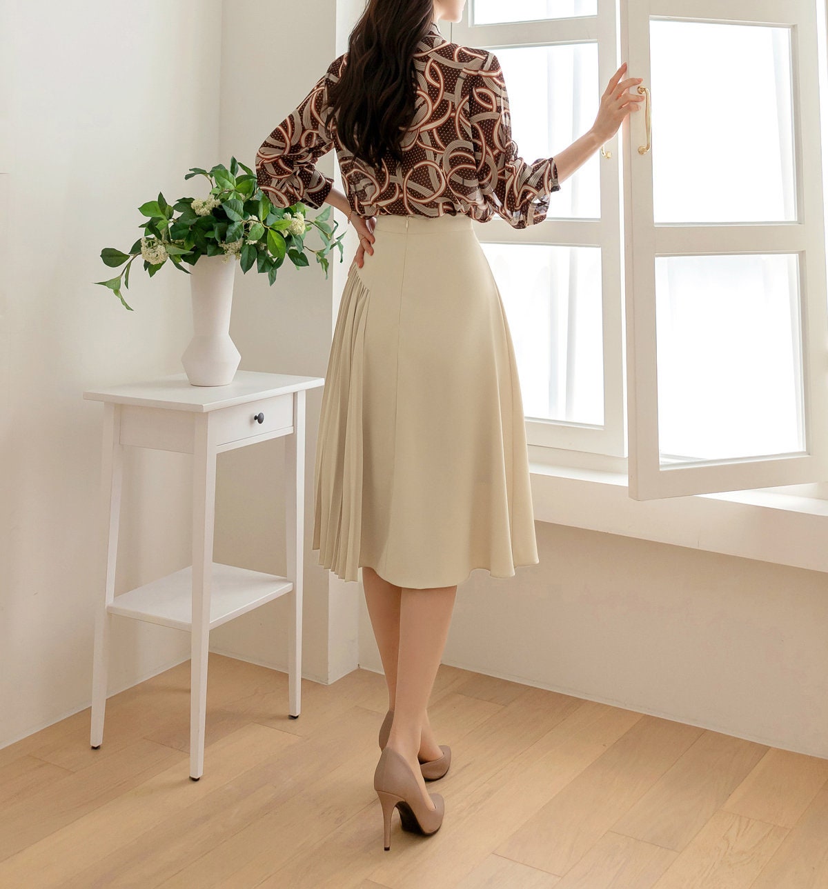 Modern Chic Pattern See-Through Blouse / Korean Style Elegant Blouse Top / Office Look Top / Everyday Soft Blouse