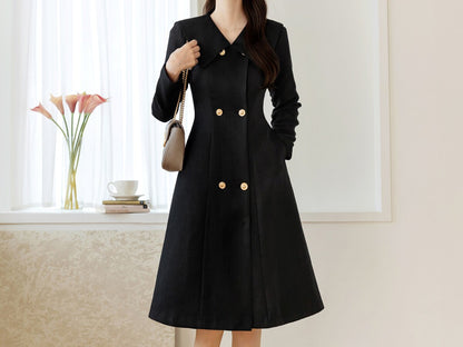 Elegant Feminin Sailor Wide collar Double Breasted Tweed Dress / Korean Style Modern Chic Dress / Jacket Coat Style Dress