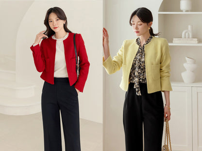 Elegant Warm Soft Tweed Jacket Blazer / Korean Style Classic Cardigan Spring Fall Blazer / Long Sleeve Soft Jacket for Women