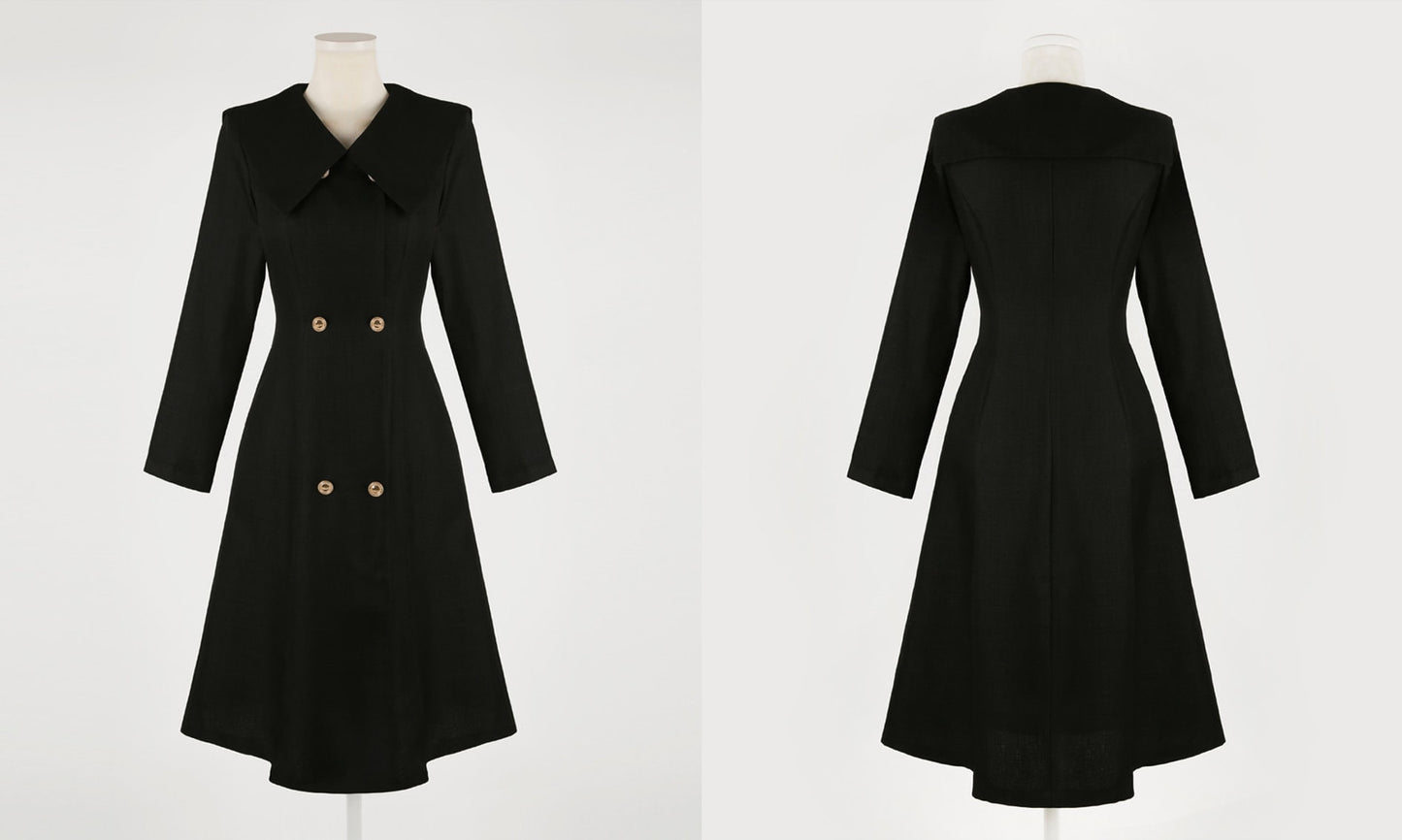 Elegant Feminin Sailor Wide collar Double Breasted Tweed Dress / Korean Style Modern Chic Dress / Jacket Coat Style Dress