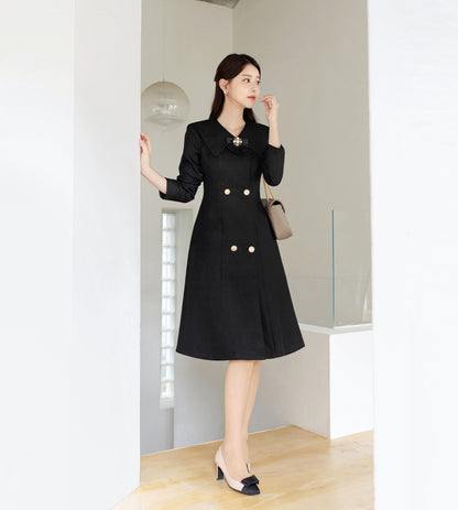 Elegant Feminin Sailor Wide collar Double Breasted Tweed Dress / Korean Style Modern Chic Dress / Jacket Coat Style Dress