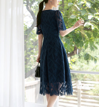 Short Sleeve Spring Summer Lace Dress / Korean Style Lace Midi Dress / Luxury wear Elegant Dress