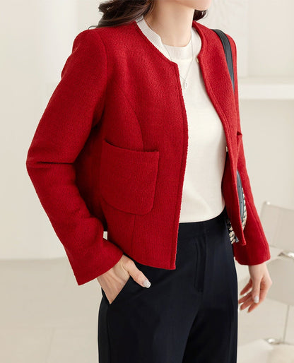 Elegant Warm Soft Tweed Jacket Blazer / Korean Style Classic Cardigan Spring Fall Blazer / Long Sleeve Soft Jacket for Women