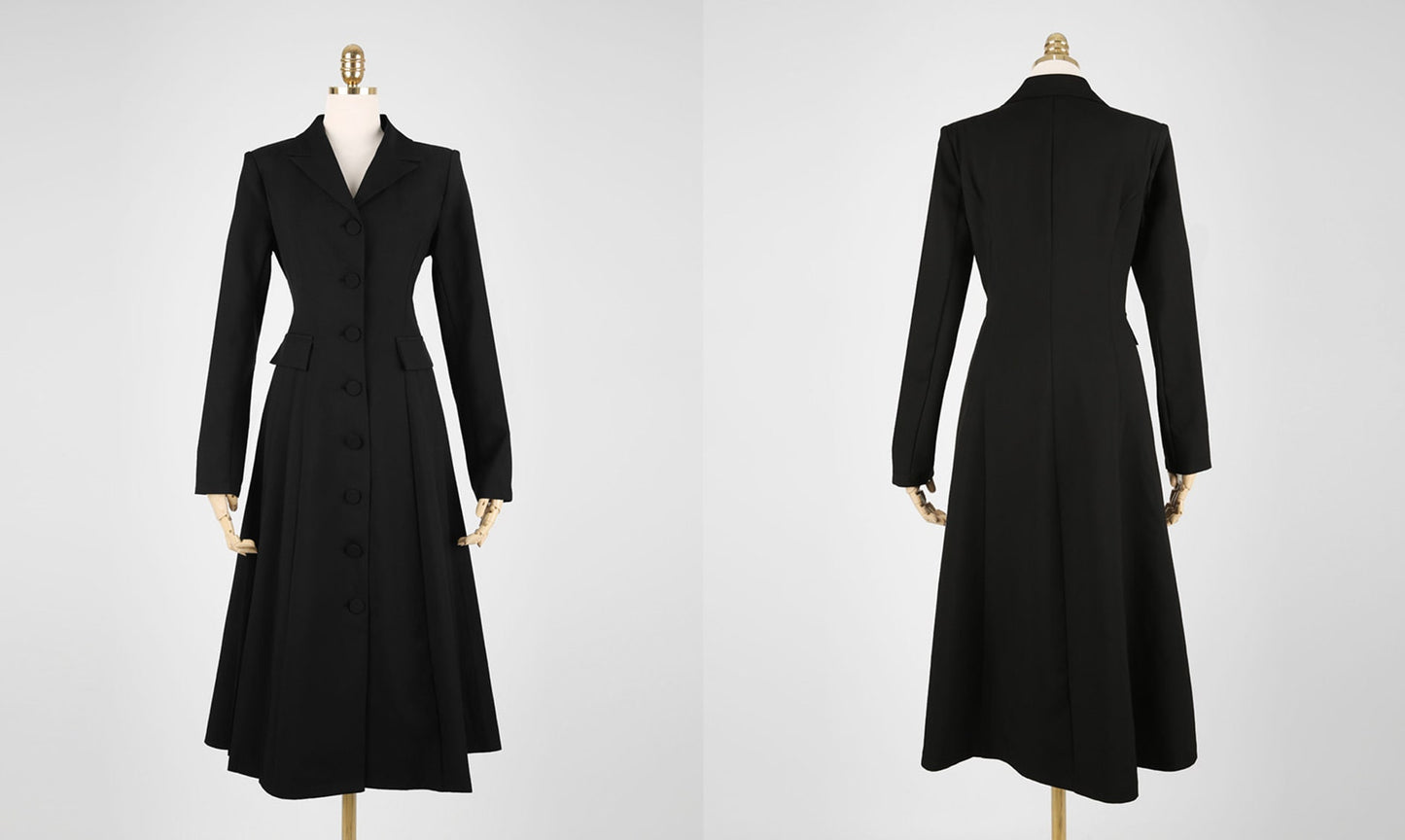 Korean Style Single Breasted Blazer Dress / V Neck Elegant Feminin Black Dress / Jacket Style Modern Chic Midi Dress