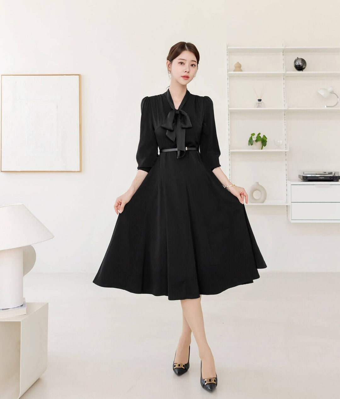 Classic Feminine Flare Dress With Belt – STUDIO731