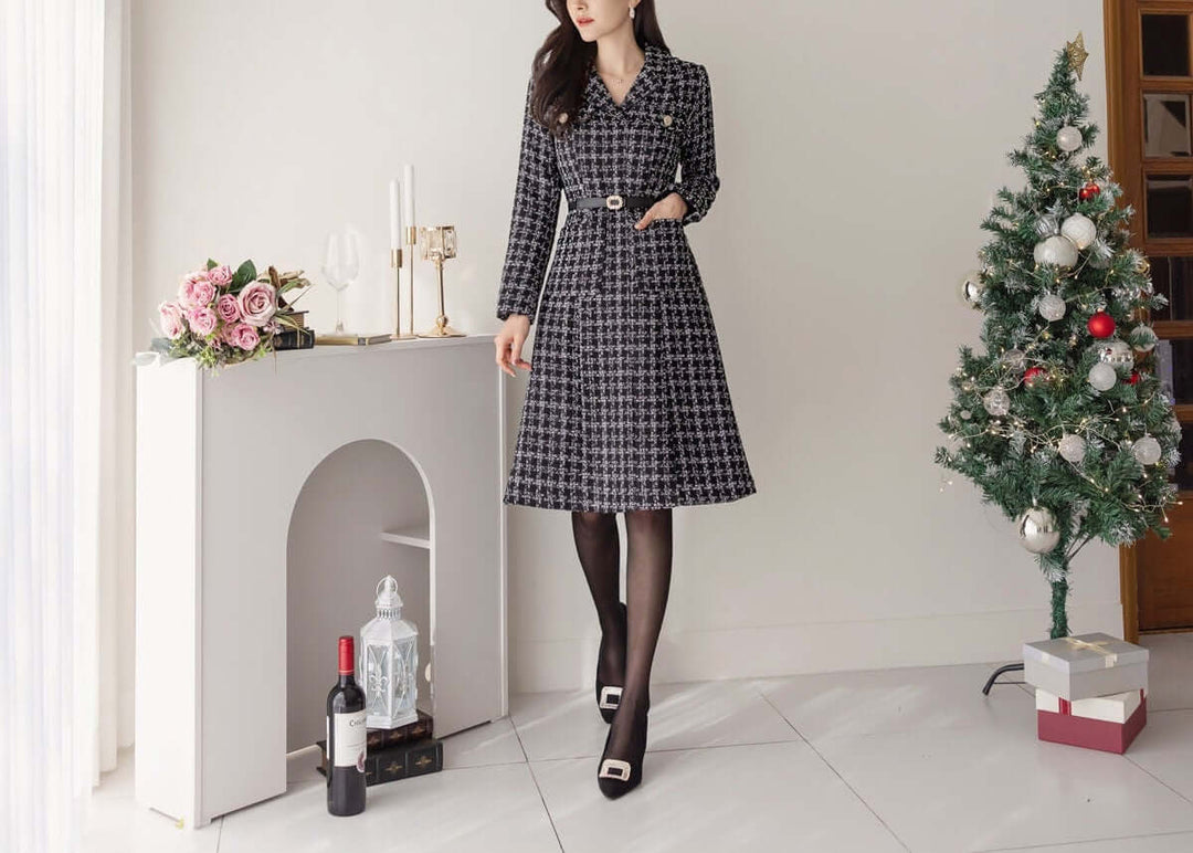 Classic Elegant Tweed Dress with Pockets STUDIO731 Classic Elegant Tweed Dress with Pockets STUDIO731