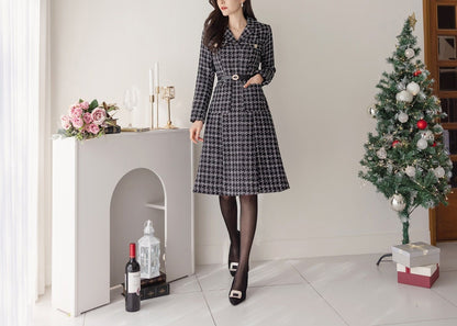 Classic Elegant Tweed Dress with Pockets / Korean Style Feminine Mini Dress / Luxury wear Elegant Party Dress