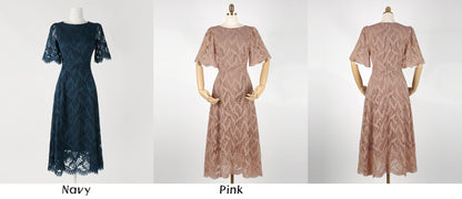 Short Sleeve Spring Summer Lace Dress / Korean Style Lace Midi Dress / Luxury wear Elegant Dress