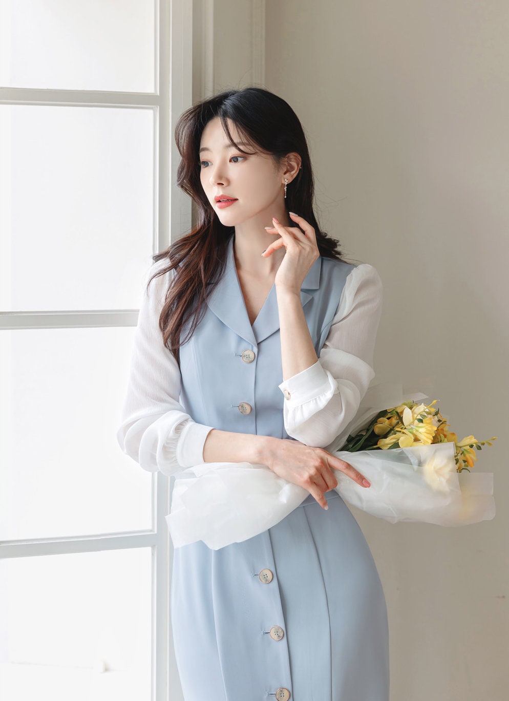 Classic Elegant Layered Semi-Mermaid Dress with Belt / Korean Style Feminine Midi Dress / Luxury wear Elegant Dress