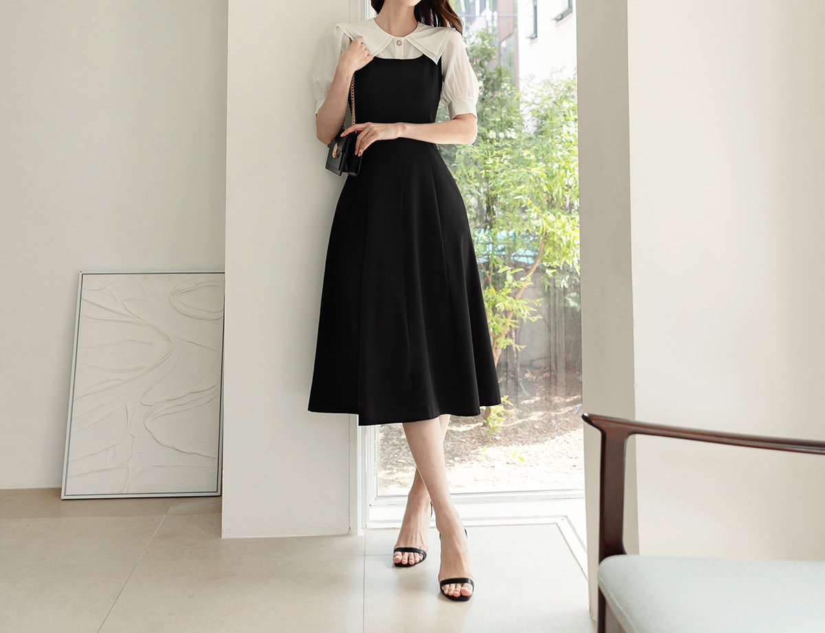 Elegant Feminin Sleeveless Flare Dress / Korean Style Midi Dress / Clasic Simple Sleeveless Dress for Women