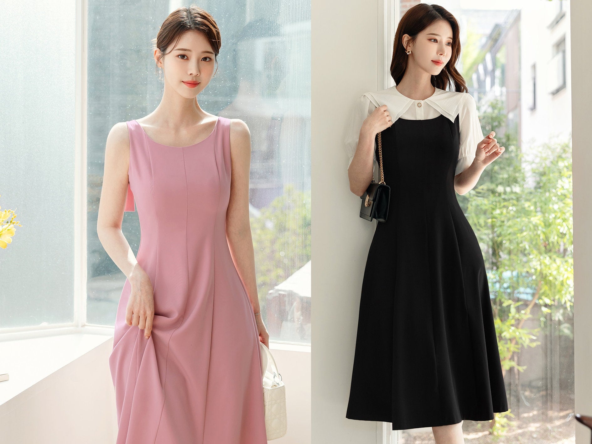 Elegant Feminin Sleeveless Flare Dress / Korean Style Midi Dress / Clasic Simple Sleeveless Dress for Women