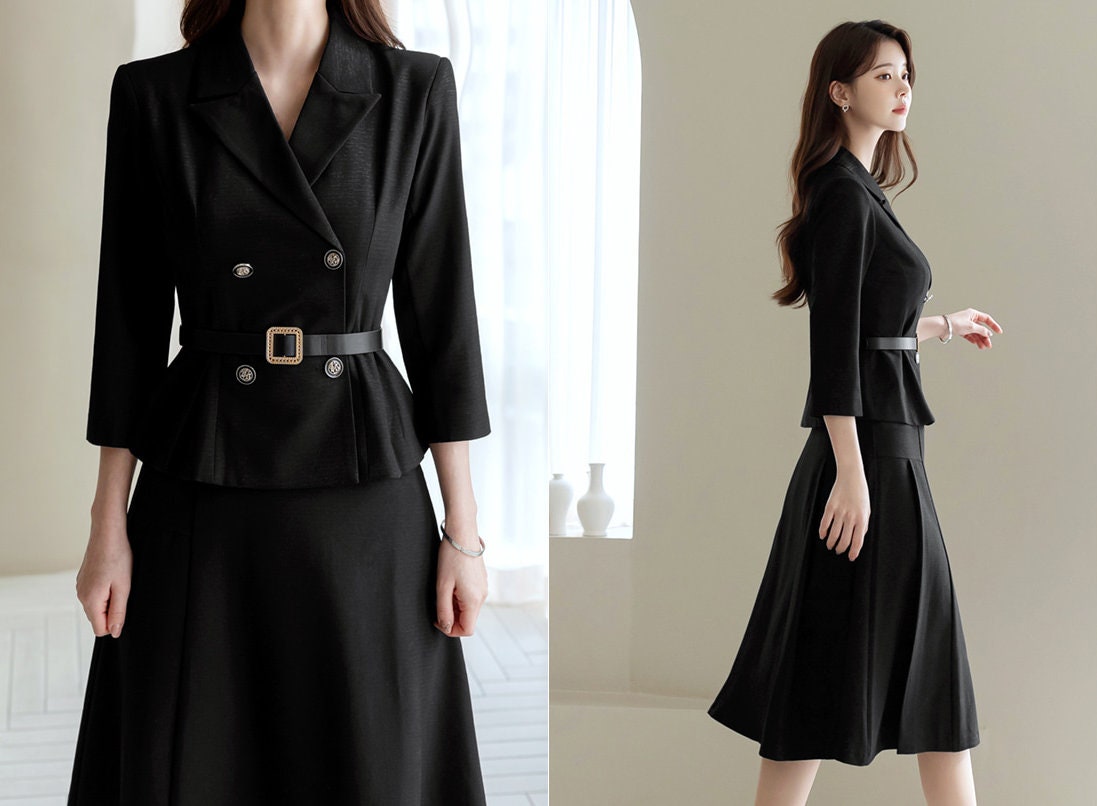 Elegant Feminin Peplum Style Jacket with Belt / Korean Style Spring Fall 3/4 Sleeve Top Jacket / Daily Set up Jacket for Women