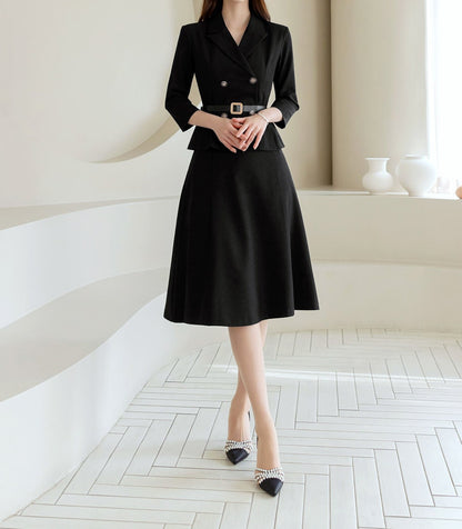 Elegant Feminin Peplum Style Jacket with Belt / Korean Style Spring Fall 3/4 Sleeve Top Jacket / Daily Set up Jacket for Women