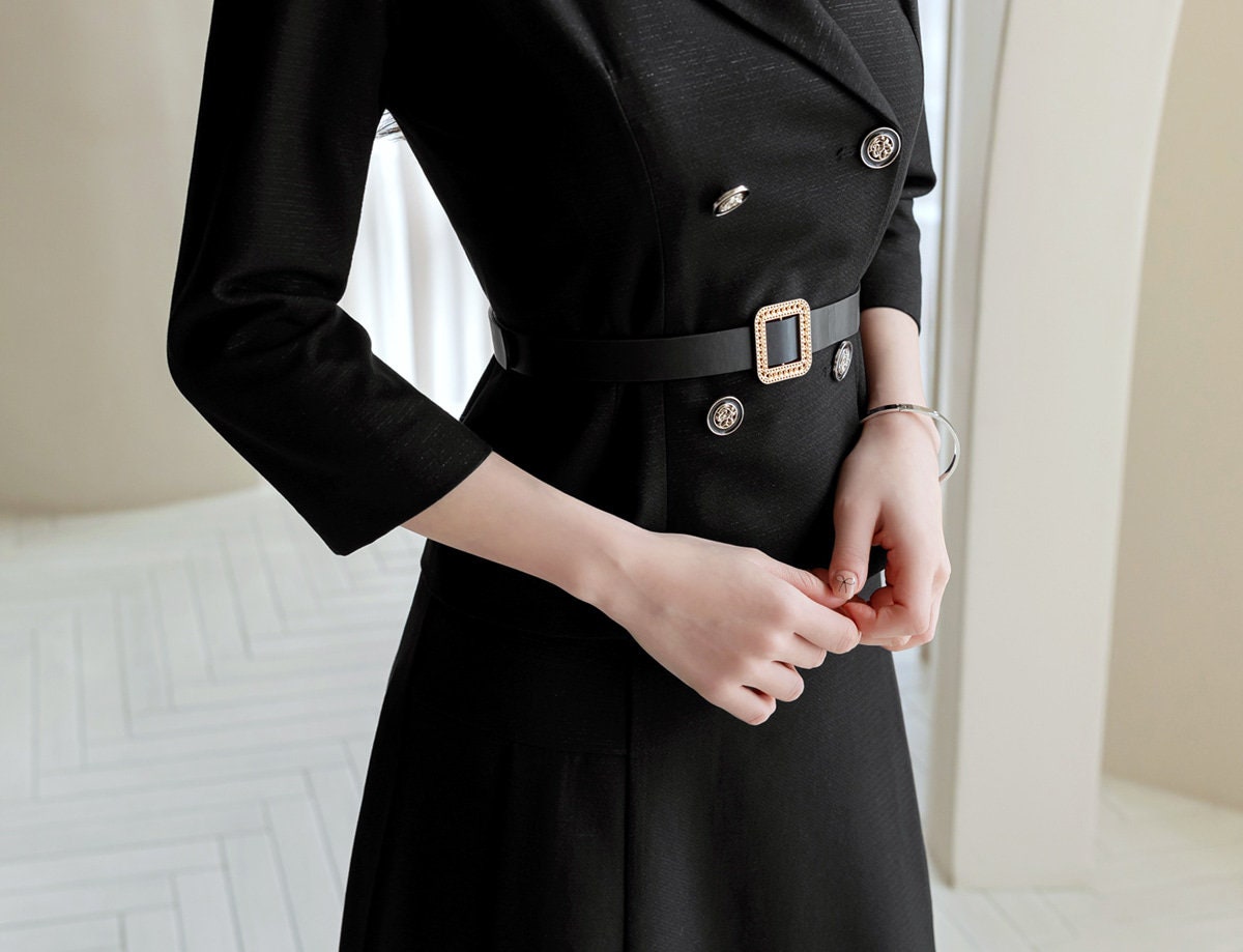 Elegant Feminin Peplum Style Jacket with Belt / Korean Style Spring Fall 3/4 Sleeve Top Jacket / Daily Set up Jacket for Women