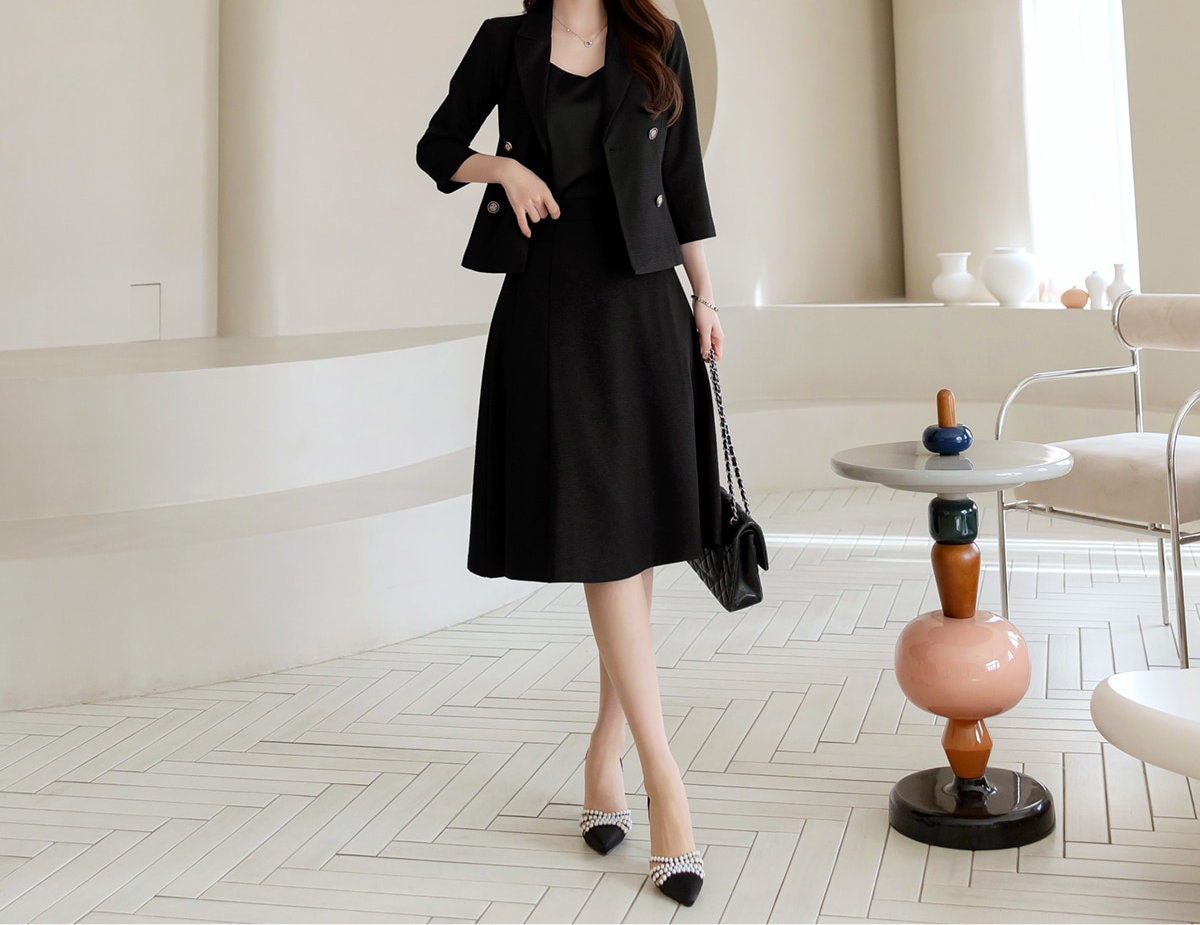 Elegant Feminin Peplum Style Jacket with Belt / Korean Style Spring Fall 3/4 Sleeve Top Jacket / Daily Set up Jacket for Women