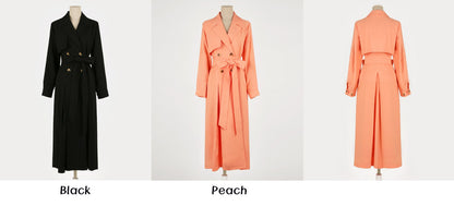 Elegant Feminine Classic Pintuck Trench Coat / Korean Style Trench Long Jacket for Women / Women Long Double Breasted Coat with Strap Belt