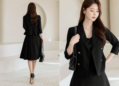 Elegant Feminin Peplum Style Jacket with Belt / Korean Style Spring Fall 3/4 Sleeve Top Jacket / Daily Set up Jacket for Women