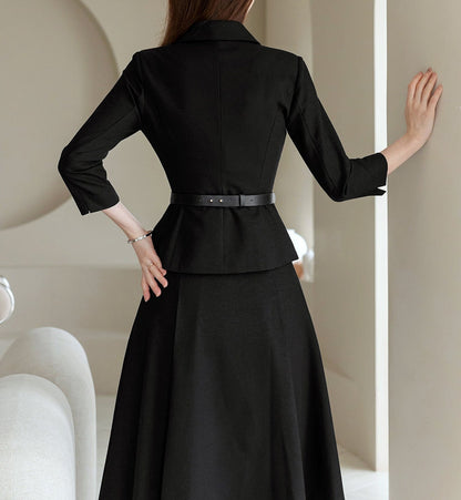 Elegant Feminin Peplum Style Jacket with Belt / Korean Style Spring Fall 3/4 Sleeve Top Jacket / Daily Set up Jacket for Women