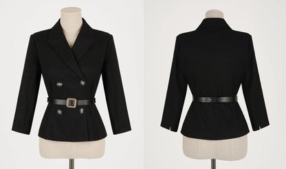 Elegant Feminin Peplum Style Jacket with Belt / Korean Style Spring Fall 3/4 Sleeve Top Jacket / Daily Set up Jacket for Women