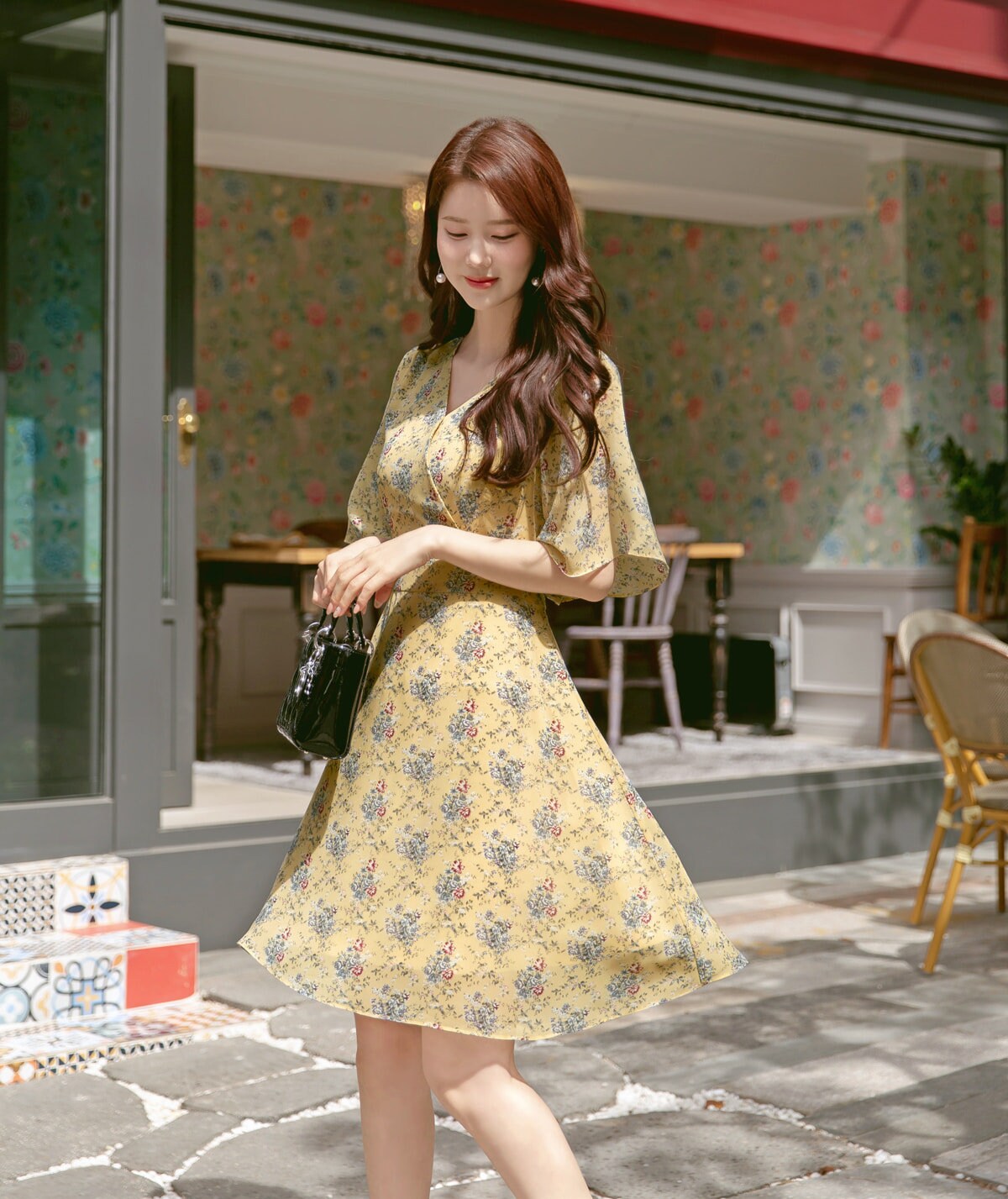 Floral Pattern Spring Summer Mini Dress / Korean Style Women Midi Dress / Short Sleeve Dress / Feminin Elegant Dress