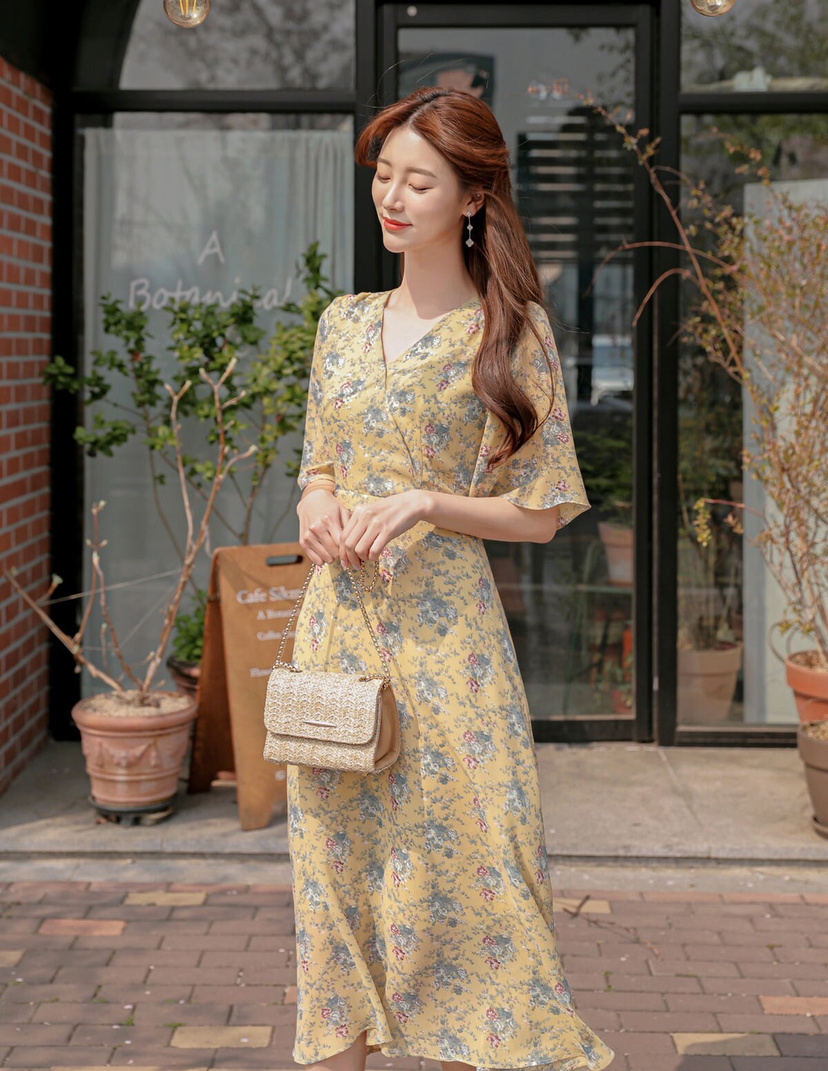 Floral Pattern Spring Summer Mini Dress / Korean Style Women Midi Dress / Short Sleeve Dress / Feminin Elegant Dress