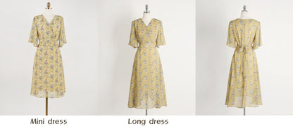 Floral Pattern Spring Summer Mini Dress / Korean Style Women Midi Dress / Short Sleeve Dress / Feminin Elegant Dress