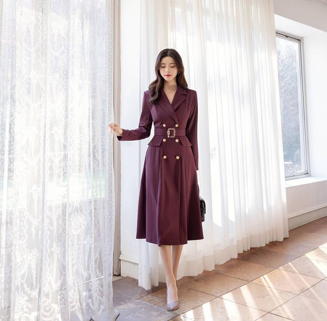 Elegant Classic Double Breasted Dress with Belt – STUDIO731