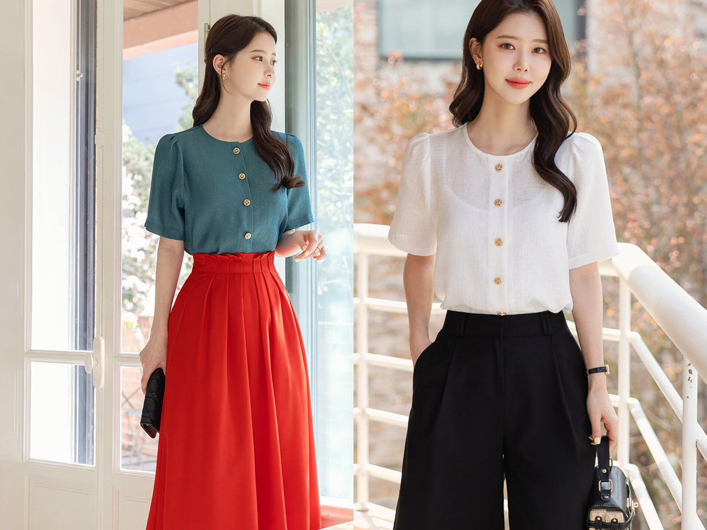 Everyday Soft Short Sleeve Shirt Blouse / Korean Style Luxury Feminine Clothes / Stylish Office Look Top Summer Blouse