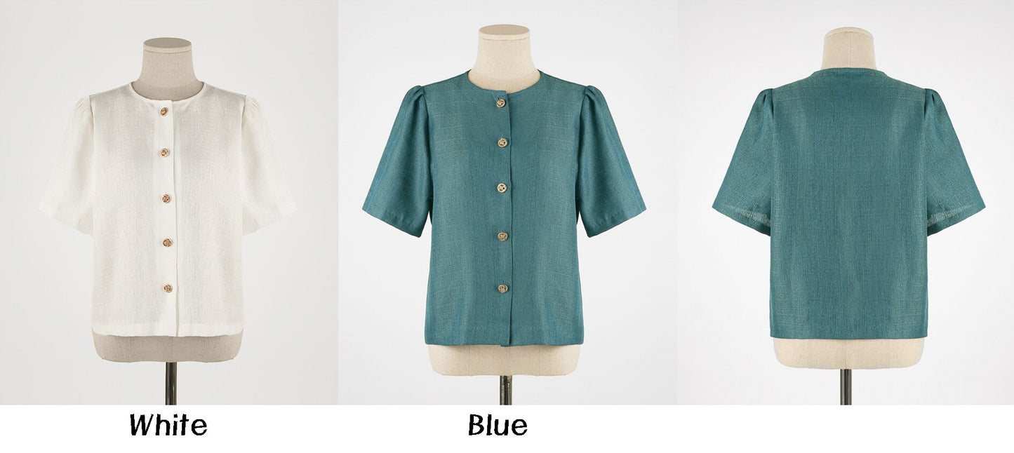 Everyday Soft Short Sleeve Shirt Blouse / Korean Style Luxury Feminine Clothes / Stylish Office Look Top Summer Blouse