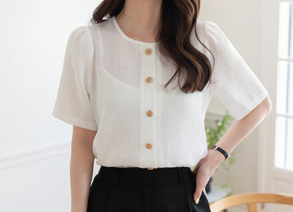 Everyday Soft Short Sleeve Shirt Blouse / Korean Style Luxury Feminine Clothes / Stylish Office Look Top Summer Blouse