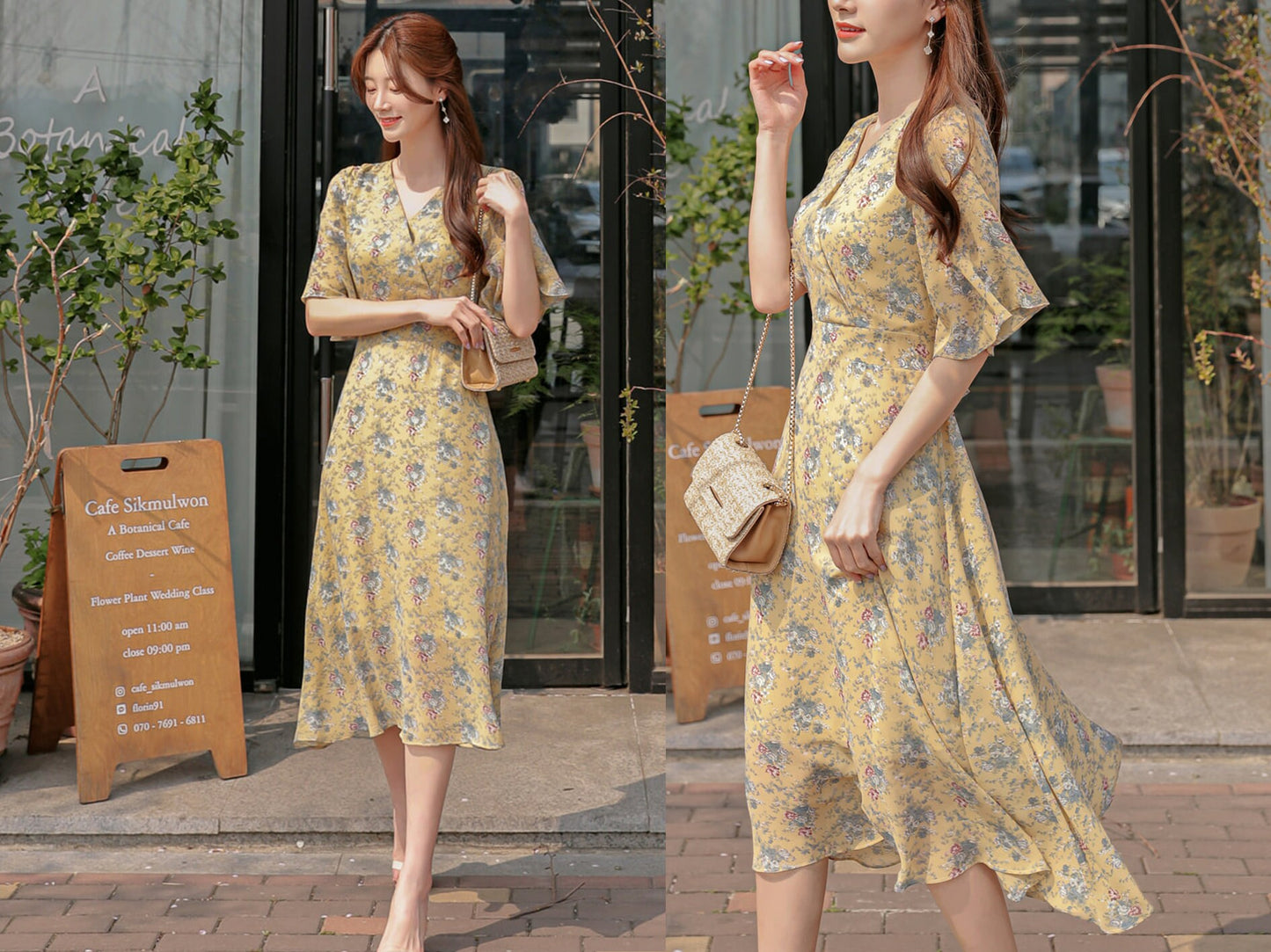 Floral Pattern Spring Summer Mini Dress / Korean Style Women Midi Dress / Short Sleeve Dress / Feminin Elegant Dress