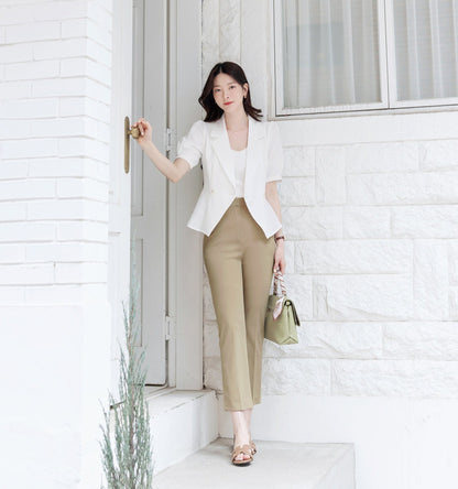 Elegant Feminin Puff Sleeve Peplum Style Jacket / Korean Style Tailored Collar Summer Jacket / Short Sleeve Top Daily Jacket for Women