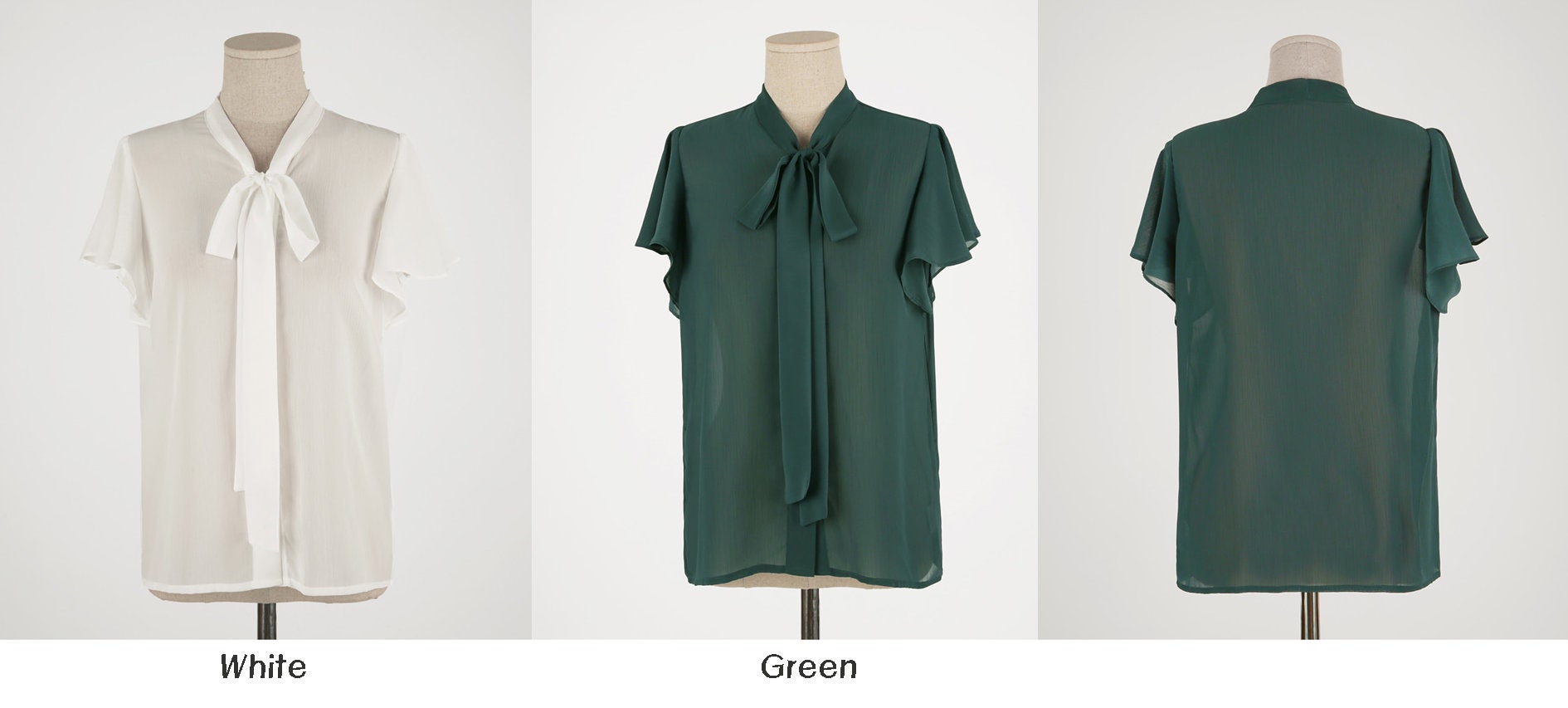 Korean Style Tie Neck Wing Sleeve Blouse Top / Short Sleeve Chiffon Tie Blouse / Office Look Top / Everyday Soft Blouse for Summer