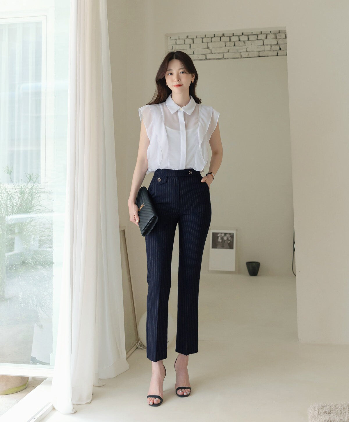 Lovely Feminine Sleeveless See-through Blouse / Korean Style Office Look Top / Everyday Soft Blouse for Summer