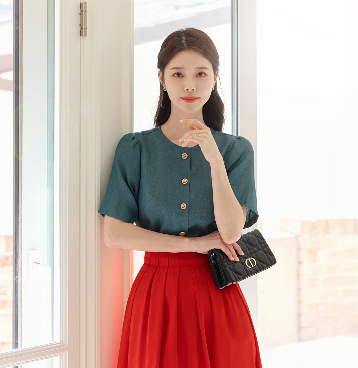 Everyday Soft Short Sleeve Shirt Blouse / Korean Style Luxury Feminine Clothes / Stylish Office Look Top Summer Blouse